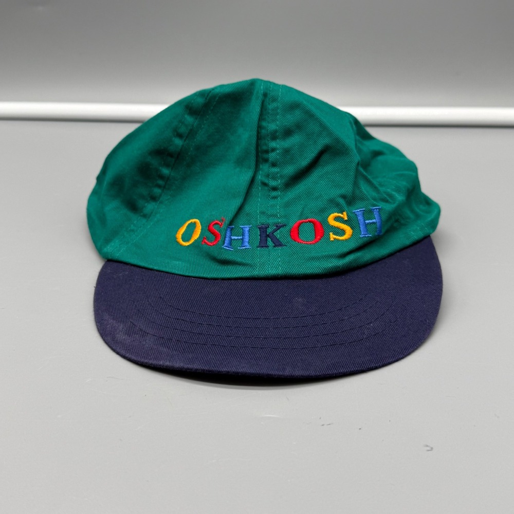 Vtg OshKosh B'gosh Kids Green Navy Blue Multi Color Logo Baseball Cap Size 4-7
